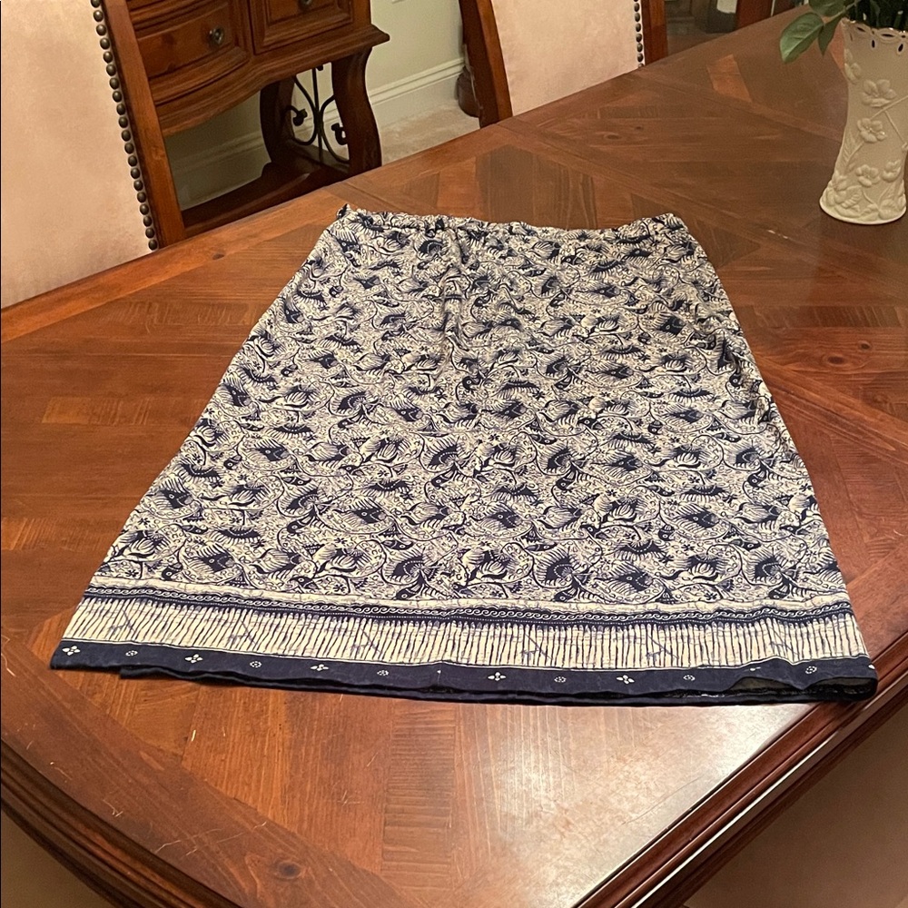 Coldwater Creek Navy and Cream Patterned Skirt